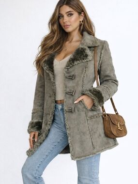 Y2K Corte Moda Faux Shearling Coat Jacket Medium